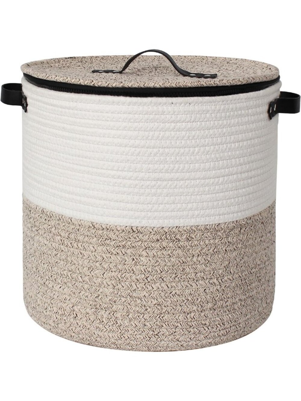 Round Woven Storage Basket with Lid, 15"x13" Decorative Cotton Hamper for Toys